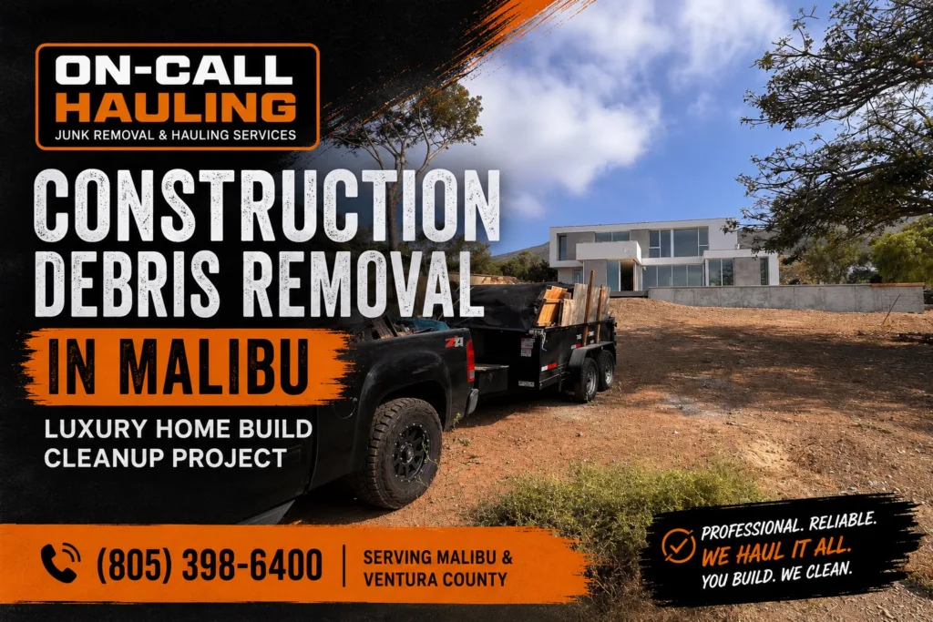 Construction debris removal project at a luxury home in Malibu, California
